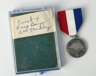 Vintage Blossomtime YMCA Relays Medal | Prep Boys 200 Medley | Silver Swimming Award with Ribbon & Case