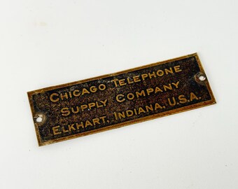 Vintage Chicago Telephone Supply Brass Nameplate | Elkhart Indiana Plaque | CTS Co Sign