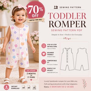 Kids Romper Sewing Pattern PDF | Baby Toddler Sleeveless Romper | A4 A0 US Letter | 3M-6Y | Instant Download | Easy Sewing