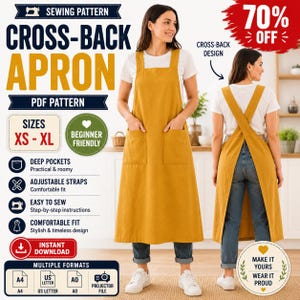 Cross-Back Apron Sewing Pattern PDF • Easy Beginner Apron • Japanese Apron• Artist & Kitchen Apron • Digital Download • Pinafore apron
