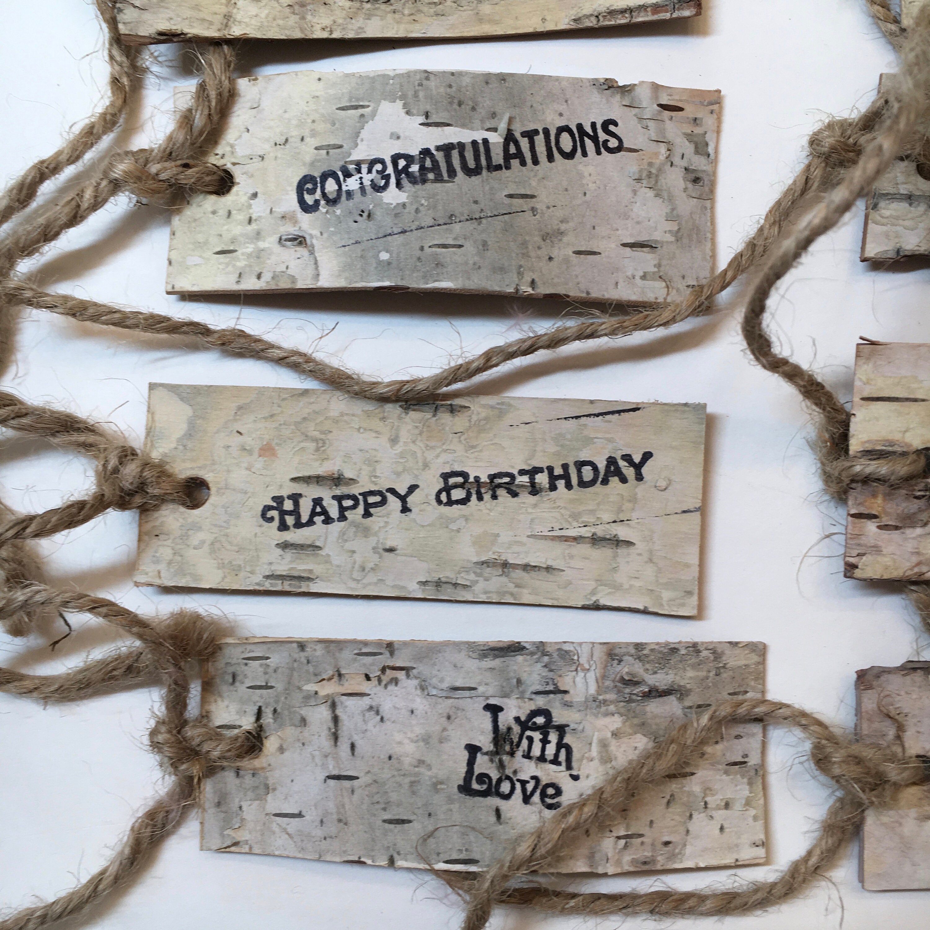 12 Natural Birch Tree Bark Gift Tags Love Cheers Birthday Etsy