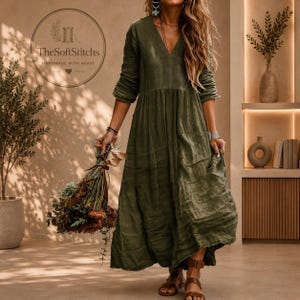 boho dark green dress Chic Size:M24 HC25113 Who said red is Boho chic making it perfect for