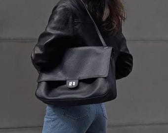 Genuine Leather Shoulder Bags, Soft Cow Leather Tote Bag, Slouchy Leather Handbags