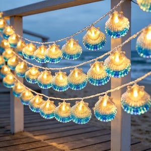 Coastal Seashell String Lights, Scallop Shell Fairy Lights for Beach House Decor, Party Decor,LED Coastal Decor Gift,Kent Coast Beachcombed.