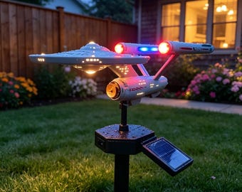 Star Trek USS Enterprise Solar Garden Stake Light, Multicolor  LED Sci-Fi Spaceship Outdoor Landscape Decor Lamp，Garden Decorative Lights.