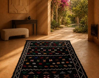 Fairouza: Alfombra negra de estilo marroquí para sala de estar o dormitorio.
