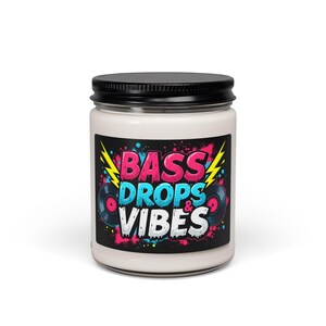 Bass Drops & Vibes kaars, 255 gram sojawas in een pot | Neon DJ muziekafbeelding