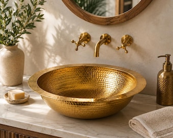 Handcrafted Moroccan Brass Drop In Bathroom Sink
