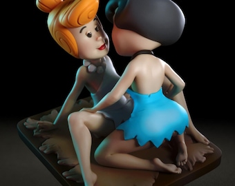 Betty & Wilma Flintstones-figur, handgjort tecknat samlarobjekt, retro Bedrock-dekor