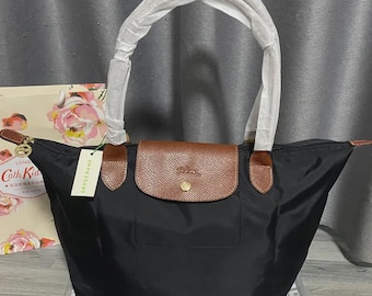 Longchamp Le Pliage Nylon Black Large Tote,  with Leather Trim, Foldable Lightweight Daily Handbag, gift for her