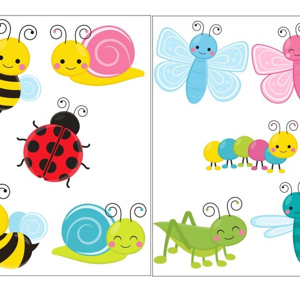 Set of 10 Iron On Heat Transfer Designs.. Bugs and Butterfly Happy Bright Colors A103