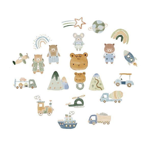 Boho Baby Boy Iron On Transfers: 21 Pc. Onesie Decorating Kit #1