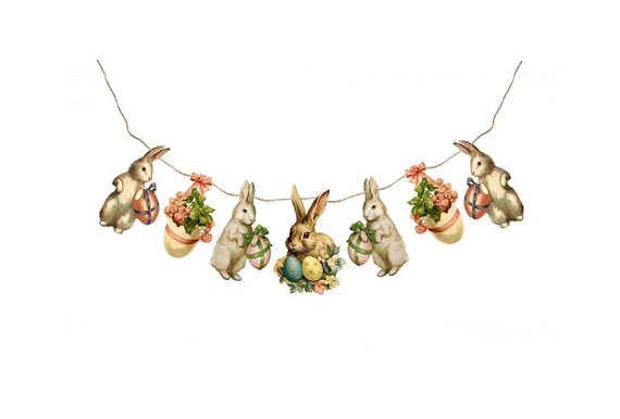 Vintage Easter Bunny Banner: Laminated Cardstock Decoration