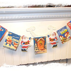 Retro Christmas Snow Boxes Banner  Santa and Snow Blue and Red Banner 7PC. Banner