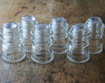 VINTAGE HEMINGRAY GLASS INSULATORS #9 CLEAR PRE-DRILLED-LOT OF 4 
