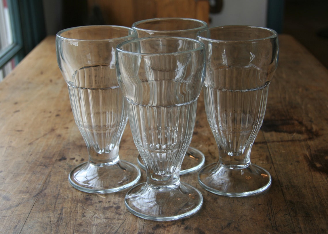 Set of 4 Vintage Milkshake Glasses Clear Glass Ribbed Etsy