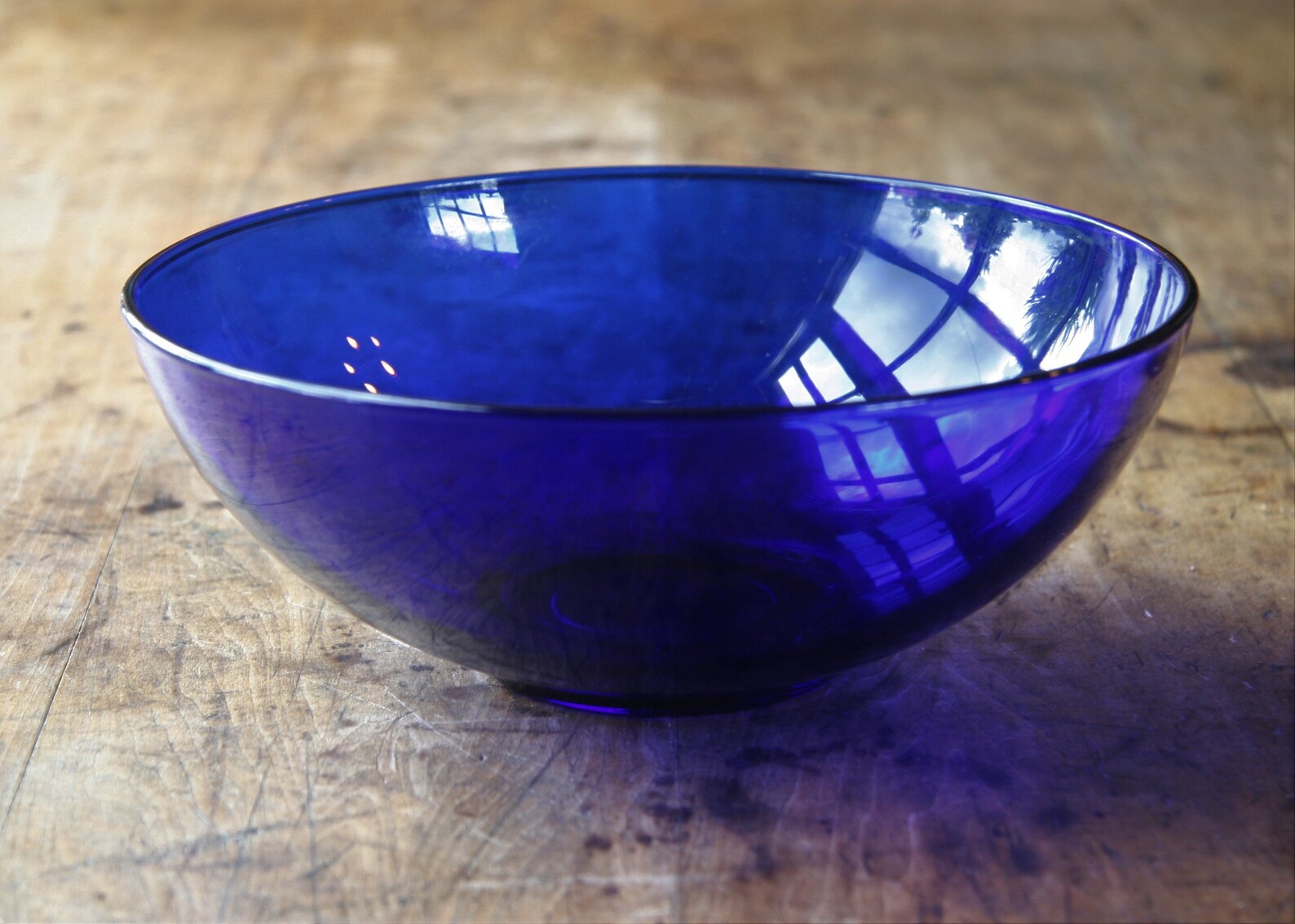 Vintage Deep Cobalt Blue Smooth Glass Serving Bowl Medium Etsy
