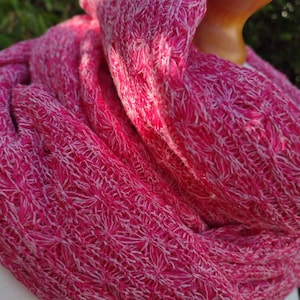 Pink knit infinity scarf, fuchsia pink infinity scarf, bright pink loop scarf, crochet style circle scarf, infinity shawl, cosy winter cowl