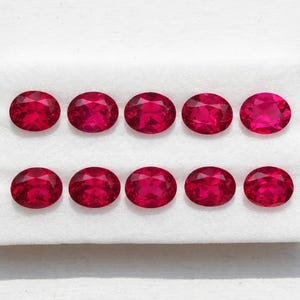 Lab Created Red Ruby Oval Faceted Stone, AAA Brilliant CutLoose Corundum Gems, Red Ruby Lotfor Ring&Earring Settings, JewelryMaking Supplies