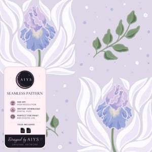 Botanical Iris Seamless Pattern, Elegant Floral Digital Paper (Digital Download)