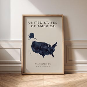 United States Poster Digital | Washington, D.C. Coordinates Art | Minimalist Map | Watercolor Wall Art | Travel Gift Idea