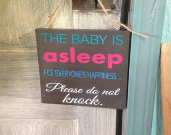 Babys sleeping door hanger sign plaque baby shower nursery
