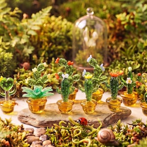 Handmade Mini Glass Cactus, Plant Lover Housewarming Gift, Tiny Desk Decor