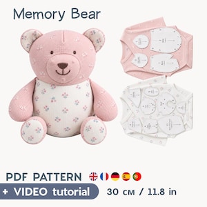 Schnittmuster für einen Erinnerungsbären (PDF), Teddybär-Nähanleitung mit Kleidung, Erinnerungsbär aus Babykleidung, Schnittmuster für ein Stofftier + Videoanleitung