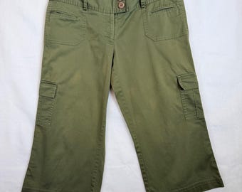 Tracy Evans Y2K Olive Cargo Gaucho Capri Pants Wide Leg Military Women's 11