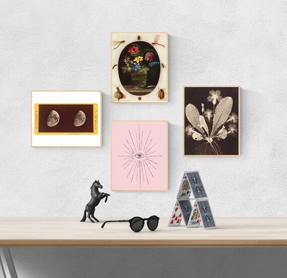 Set Of 4 Cottagecore Maximalist Prints Boho Snail Floral Etsy