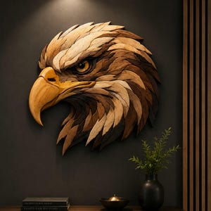 Bald Eagle Intarsia Pattern | Scroll Saw Woodworking PDF & PNG Template | DIY Wooden Wall Art | Digital Download | Layered Wood Pattern