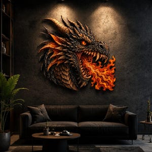 Fire Breathing Dragon Intarsia Pattern | Dragon Scroll Saw Pattern | Woodworking PDF & PNG | DIY Wood Wall Art | Digital Download. Woodcraft