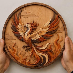 Phoenix Intarsia Wood Pattern | PDF & PNG Digital Download | Scroll Saw Pattern | DIY Woodworking Template | Wooden Wall Art