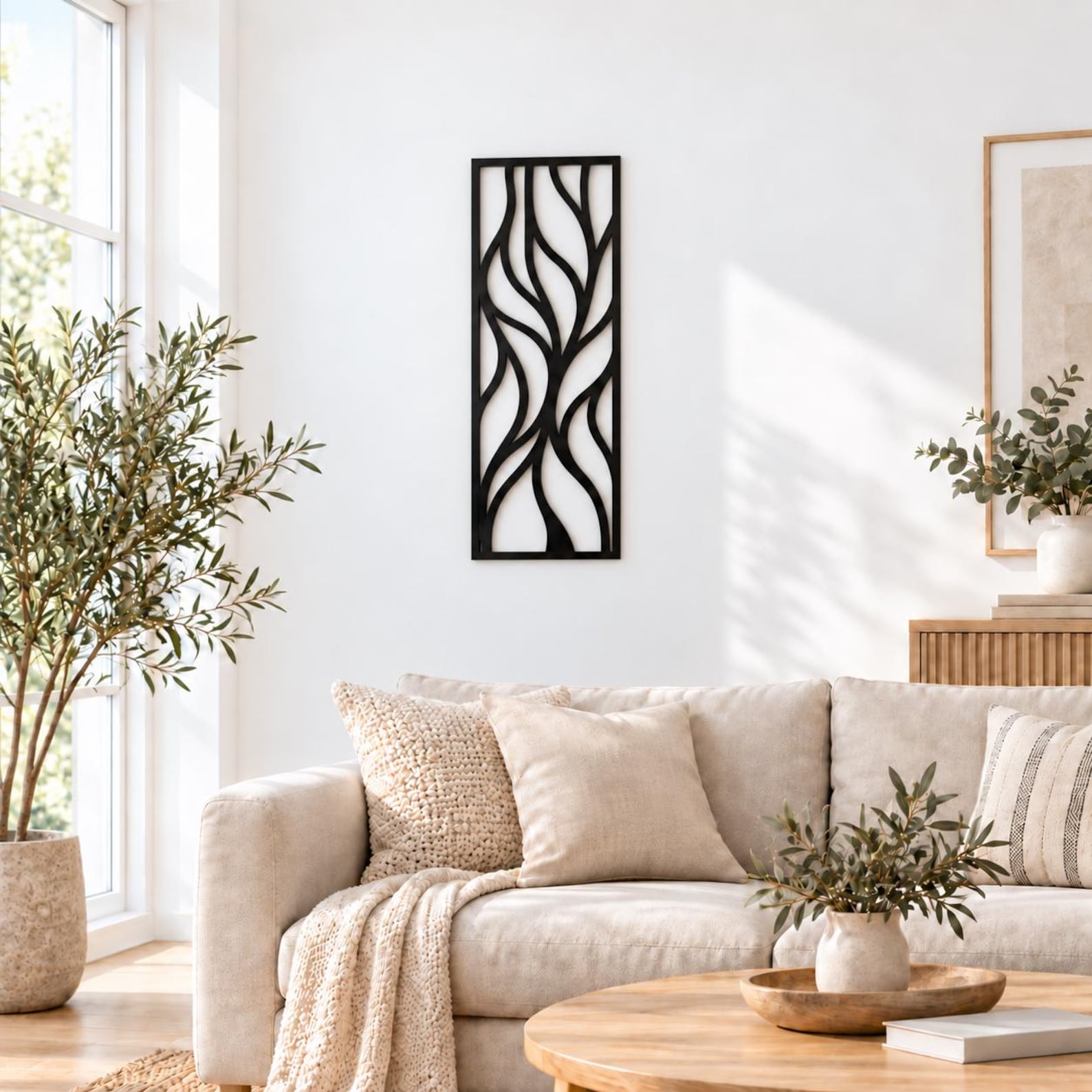 Abstract Tree Metal Wall Art, Modern Botanical Sculpture, Vertical ...