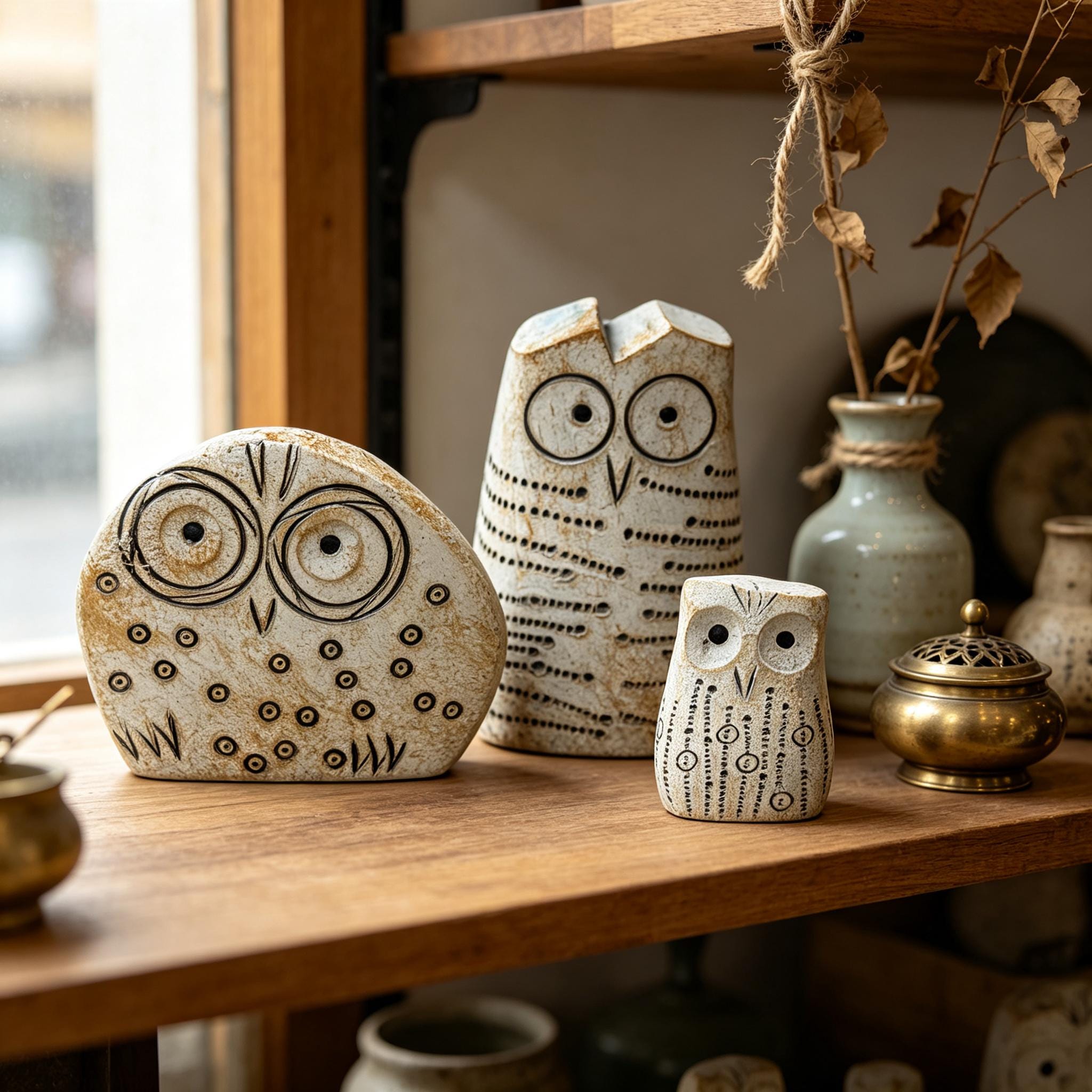 Handmade Owl Family Figurines – Rustic Woodland Home Decor Accents, Gift for Owl Lovers