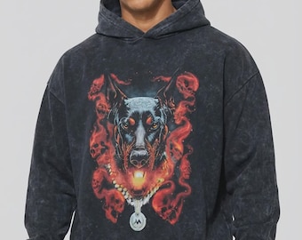 Felpa con cappuccio oversize in cotone pesante, grafica originale disegnata a mano, pullover unisex streetwear