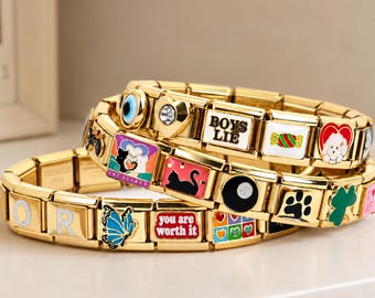 Ciondoli personalizzati italiani per bracciale, lettere glitterate dorate e ciondoli smaltati, crea il tuo bracciale con ciondoli Y2K, regalo per lei