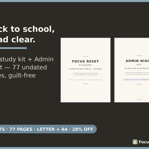 Back to School Bundle Guilt Free | ADHD Student Planner Undated + Admin Night Kit | 77 Pages Assignment Tracker | PDF Letter A4