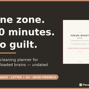 ADHD Cleaning Planner Undated | Zone Reset Method 10 Minute Tidy + Decision Box + Light Week | Home Kit PDF Printable Letter A4
