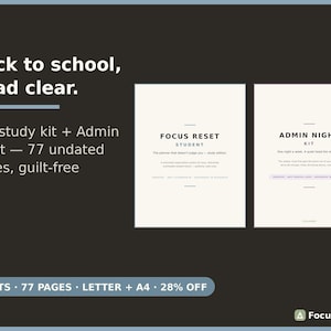 Back to School Bundle Guilt Free | ADHD Student Planner Undated + Admin Night Kit | 77 Pages Assignment Tracker | PDF Letter A4