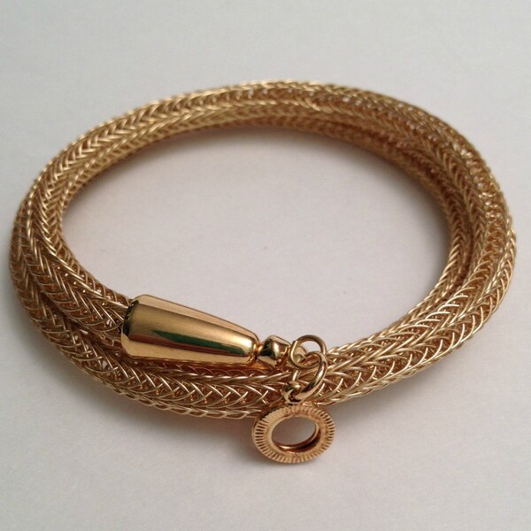 Gold (natural brass) viking knit metalwork wrap bracelet