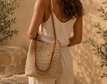Handgeflochtene Strohtasche, kleine Rattantasche für Damen, Strandtasche, Sommerreisetasche