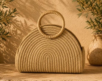 Handgefertigte Handtasche aus geflochtenem Rattan, Retro-Boho-Tasche für Damen und Mädchen, schicker Stil, Reise- und Urlaubstasche, Sommeraccessoire