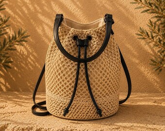 Geflochtene Handtasche mit Kordelzug – gewebte Schultertasche – Strandtasche für den Sommerurlaub, einzigartiges Geschenk für Frauen