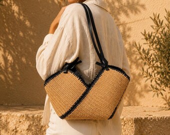 Strohtasche für Damen, große gewebte Schultertasche, lässige Alltagstasche