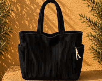Luxury Corduroy Tote Bag for Women, Large Vintage Shoulder Bag, Elegant and Spacious, Artsy Boho Style, Handmade Bag