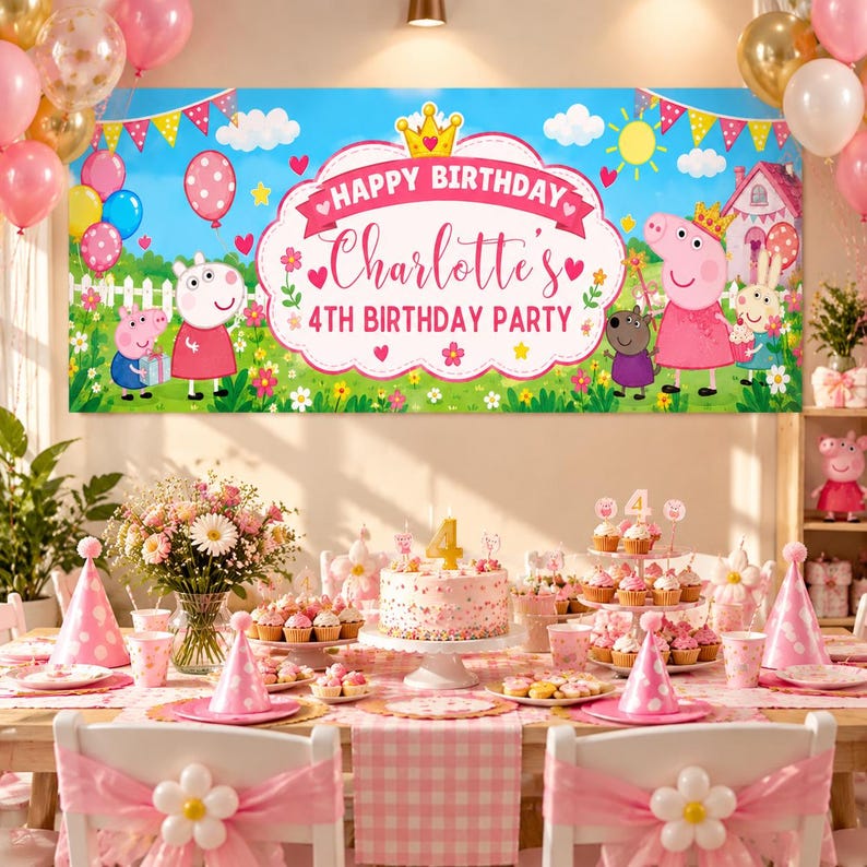 Editable Birthday Banner Pink Pig, Barnyard Party Bunting, Printable ...