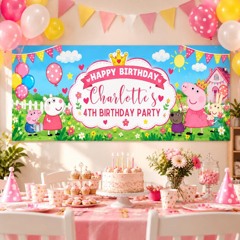 Editable Birthday Banner Pink Pig, Barnyard Party Bunting, Printable ...