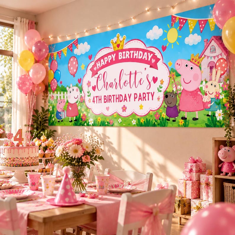 Editable Birthday Banner Pink Pig, Barnyard Party Bunting, Printable ...