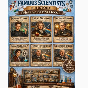 18 Famous Scientists Posters Printable, STEM Classroom Decor, Science Wall Art PDF